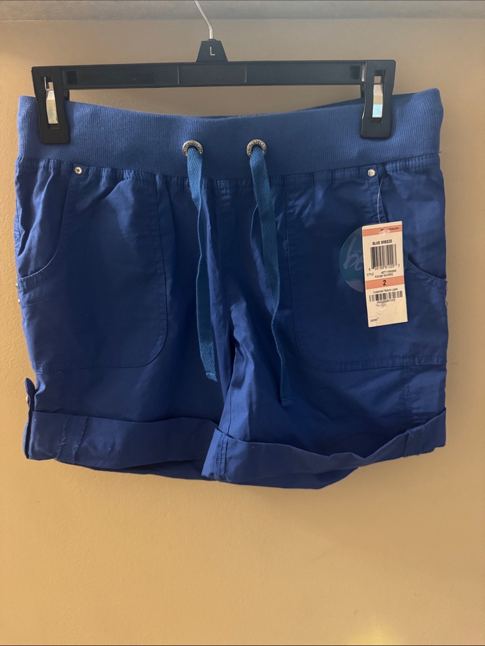 Casual Drawstring Cuffed Bermuda Shorts in Blue